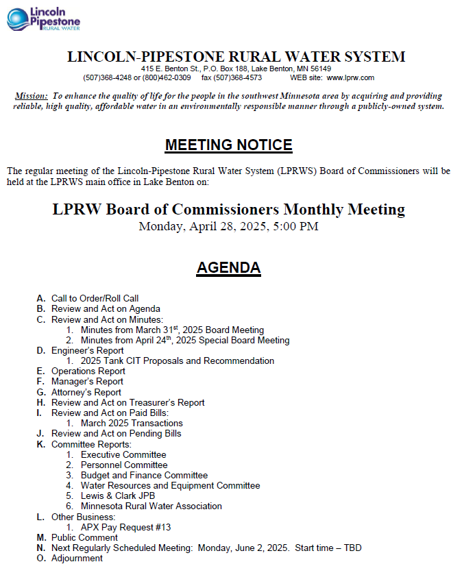 April 2025 Board Agenda