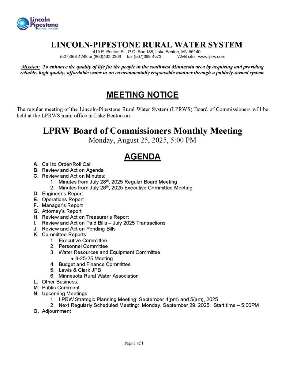August Agenda
